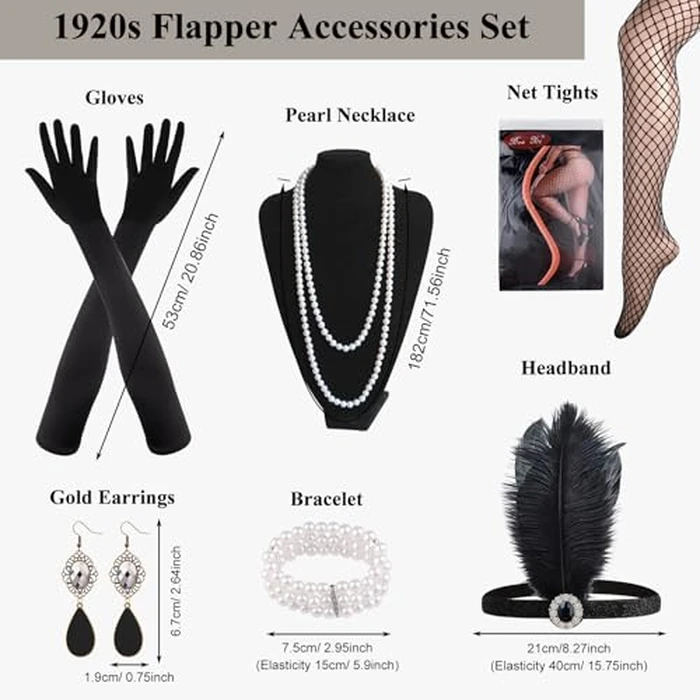 ELECLAND 10 Pieces 1920s Flapper Gatsby Accessories Set Fashion Roaring 20's Theme Set (Black 2) by ELECLAND - Image 4