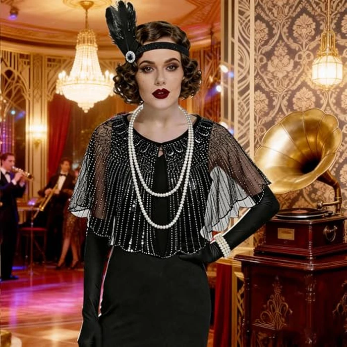 ELECLAND 10 Pieces 1920s Flapper Gatsby Accessories Set Fashion Roaring 20's Theme Set (Black 2) by ELECLAND - Image 5