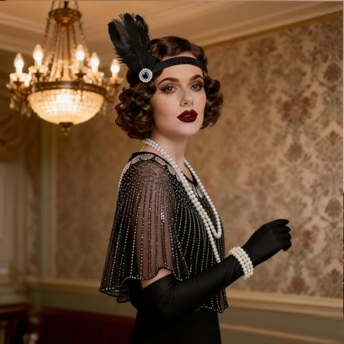 ELECLAND 10 Pieces 1920s Flapper Gatsby Accessories Set Fashion Roaring 20's Theme Set (Black 2) by ELECLAND - Image 6