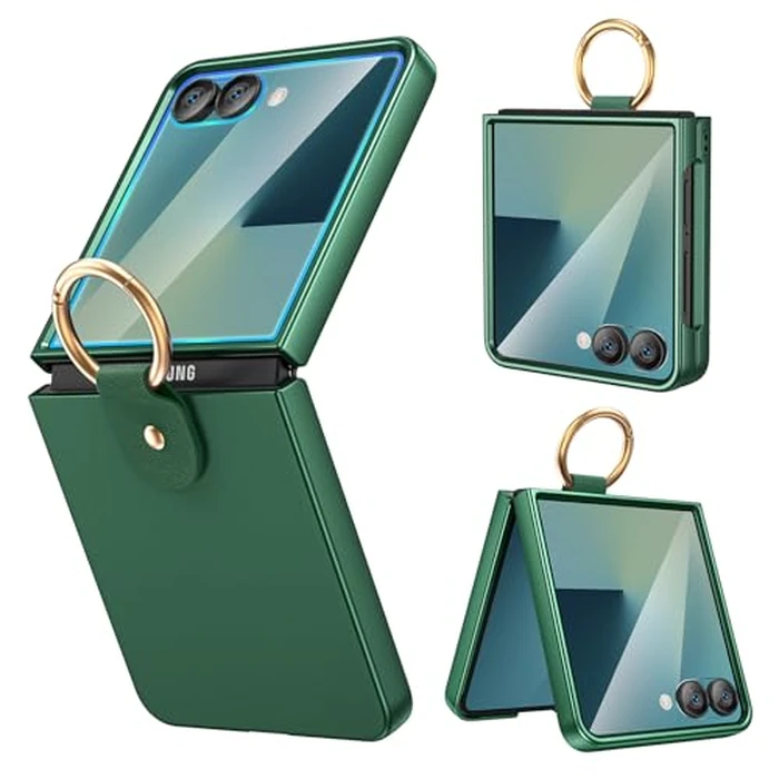 Ruky for Samsung Z Flip 7 Ring Case, with Built-in Outer Screen Protector Hard PC Anti-Scratches Shockproof Protective Phone Cover Slim Fit for Samsung Galaxy Z Flip 7, Dark Green by Ruky - Used - Like New condition - US$10.67