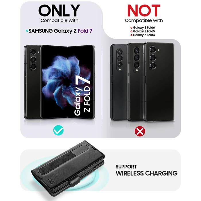 OCASE Compatible with Samsung Galaxy Z Fold7 Wallet Case, PU Leather Flip Folio Phone Cover with Card Slots, RFID Blocking, Kickstand & Wrist Strap for Z Fold 7 2025, Black by OCASE - Image 2