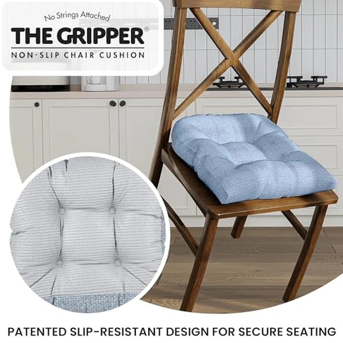 Klear Vu Gripper Overstuffed Universal Non-Slip Dining Chair Cushions for Kitchen Decor or Office Use, U-Shaped Skid-Proof Seat Pad, 17x17 Inches, 2 Count (Pack of 1), Honeycomb Delft Blue by Klear Vu - Image 5