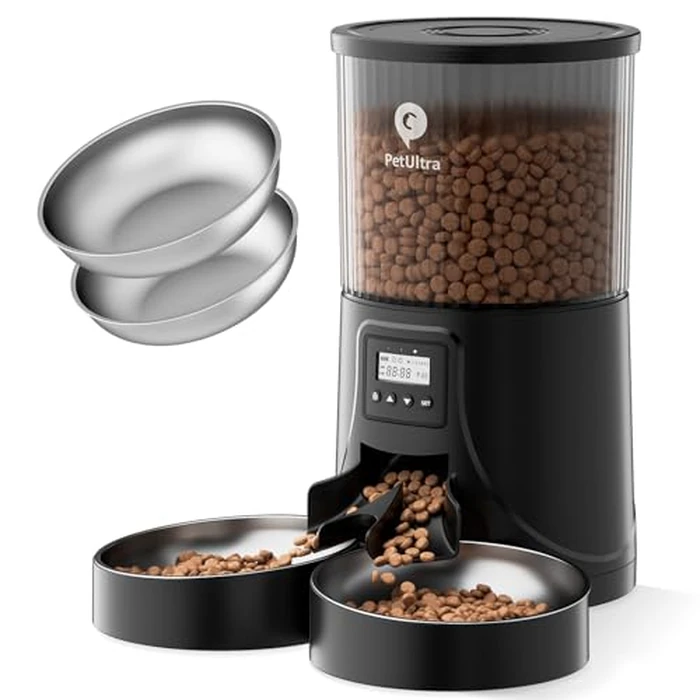 PETULTRA Automatic Cat Feeder for 2 Cats - 16 Cups/4L Timed Auto Pet Feeder with Portion Control (1-6 Meals), Dual Power& Easy to Clean for Indoor Cats & Small Dogs by PETULTRA - Used - Very Good condition
