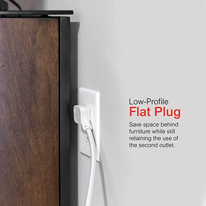 GE 3-Outlet Power Strip Surge Protector 8 Ft Braided Long Cord Extension Cord Surge Protector Power Strip Flat Plug Extension Cord 250 Joules UL Listed White 38433 by GE - Image 5