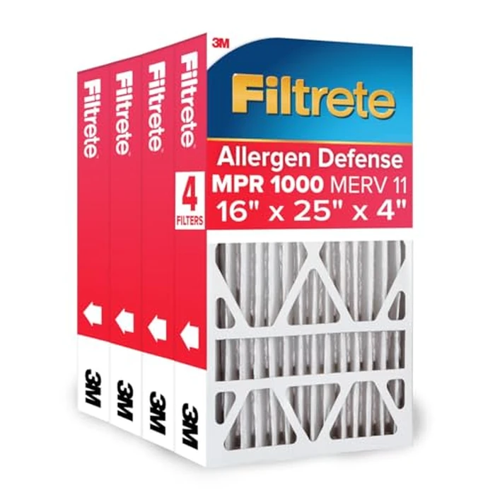 Filtrete Micro Allergen Defense Deep Pleat AC Furnace Air Filter, MPR 1000, 16 x 25 x 4-Inches (4-3/8-Inch Depth), 4-Pack by Filtrete - Image 1