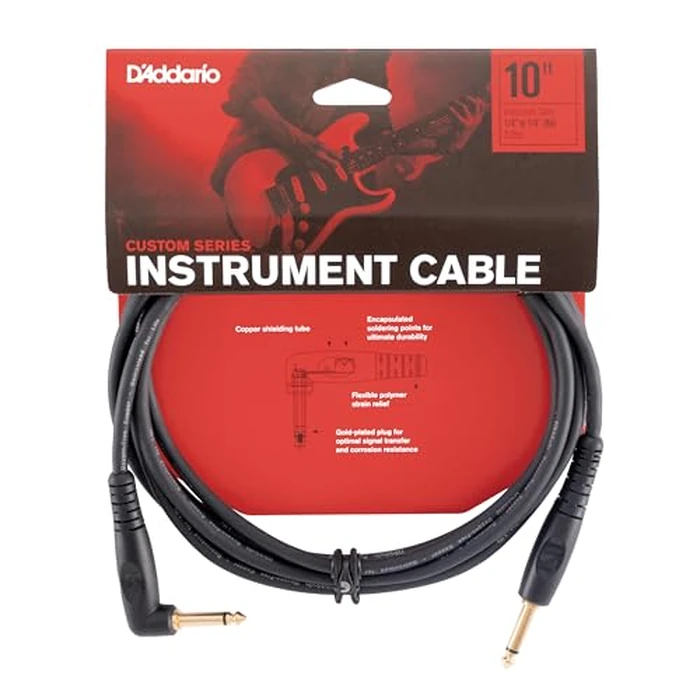 D'Addario Guitar Cable - Guitar Lead - Shielded Ends - 1/4 Inch Male to 1/4 Inch Male - Custom Series - 10 Feet/3.05 Meters - Straight End/Right Angle - 1 Pack by D'Addario - Used - Like New condition