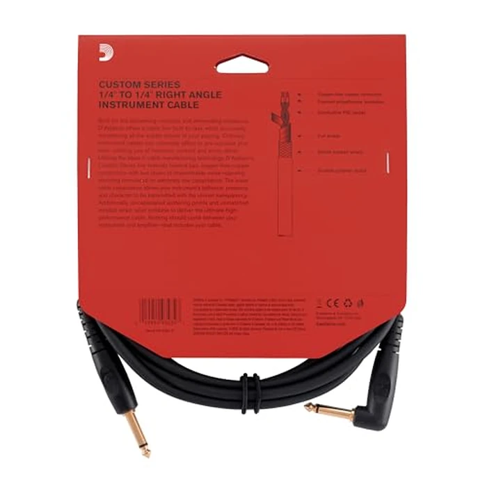 D'Addario Guitar Cable - Guitar Lead - Shielded Ends - 1/4 Inch Male to 1/4 Inch Male - Custom Series - 10 Feet/3.05 Meters - Straight End/Right Angle - 1 Pack by D'Addario - Image 4