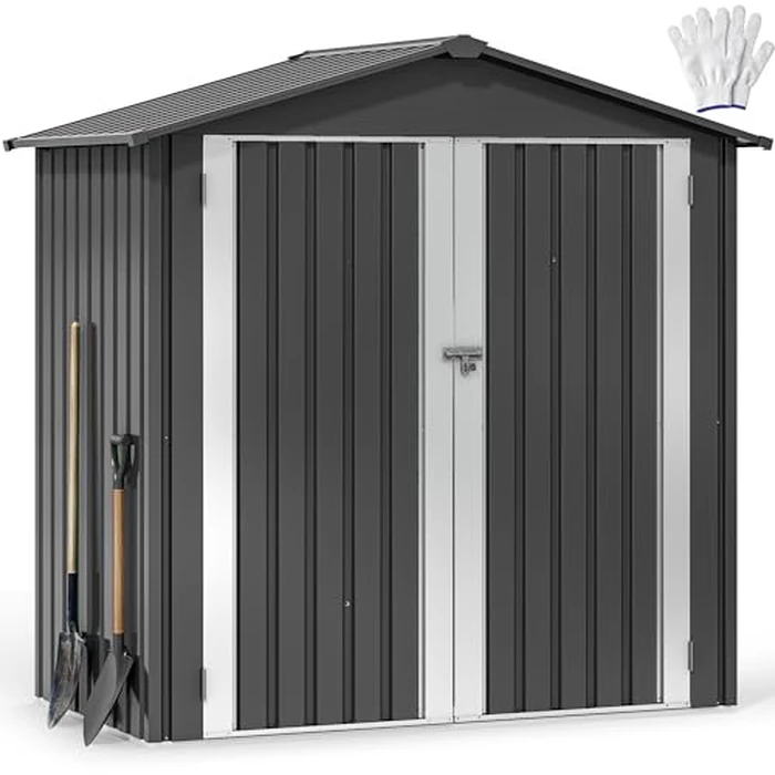 DWVO 6x4ft Tool Storage Shed, Lockable Doors, and Sloped Roof, Steel Outdoor Storage Shed for Garden, Patio, Garage, Backyard, Lawn - Dark Gray by DWVO - Used - Like New condition