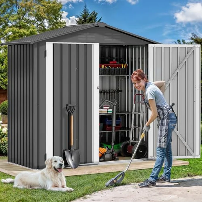 DWVO 6x4ft Tool Storage Shed, Lockable Doors, and Sloped Roof, Steel Outdoor Storage Shed for Garden, Patio, Garage, Backyard, Lawn - Dark Gray by DWVO - Image 3