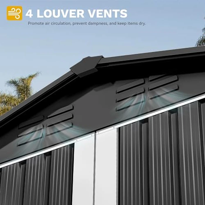 DWVO 6x4ft Tool Storage Shed, Lockable Doors, and Sloped Roof, Steel Outdoor Storage Shed for Garden, Patio, Garage, Backyard, Lawn - Dark Gray by DWVO - Image 5