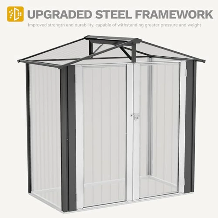 DWVO 6x4ft Tool Storage Shed, Lockable Doors, and Sloped Roof, Steel Outdoor Storage Shed for Garden, Patio, Garage, Backyard, Lawn - Dark Gray by DWVO - Image 6