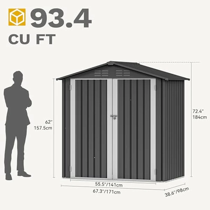DWVO 6x4ft Tool Storage Shed, Lockable Doors, and Sloped Roof, Steel Outdoor Storage Shed for Garden, Patio, Garage, Backyard, Lawn - Dark Gray by DWVO - Image 8