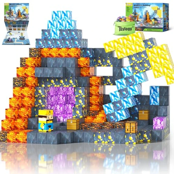 Magnetic Blocks-Build Mine Magnet World Pickaxe Edition Mine Pickaxe Caverns Kids Games Toddler Toys Magnetic Tiles for Boys & Girls Age 3-4 4-5 6-8, Sensory Outdoor Toys for Kids for 3+ by Toylogy - Used - Like New condition - US$13.64