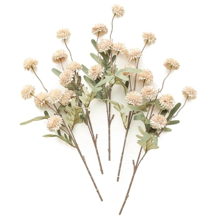 Floroom 5pcs Beige Faux Silk Mums Artificial Flowers, Bulk Fake Small Mini Chrysanthemums with Stems for DIY Champagne Wedding Centerpieces Floral Arrangements Vase Fillers Home Decorations by Floroom - Used - Like New condition