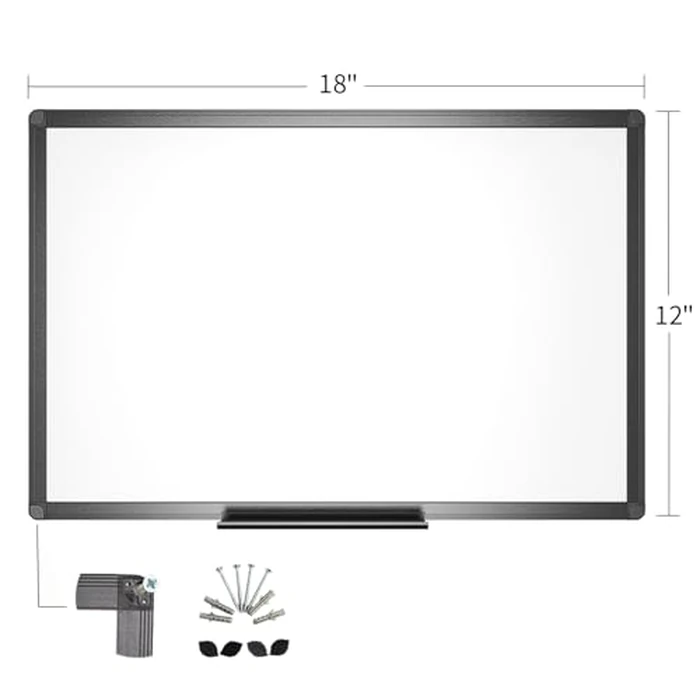 VIZ-PRO Magnetic Whiteboard/Dry Erase Board with Black Aluminium Frame, 18 X 12 Inches, Includes 1 Eraser & 2 Markers & 4 Magnets by VIZ-PRO - Image 2
