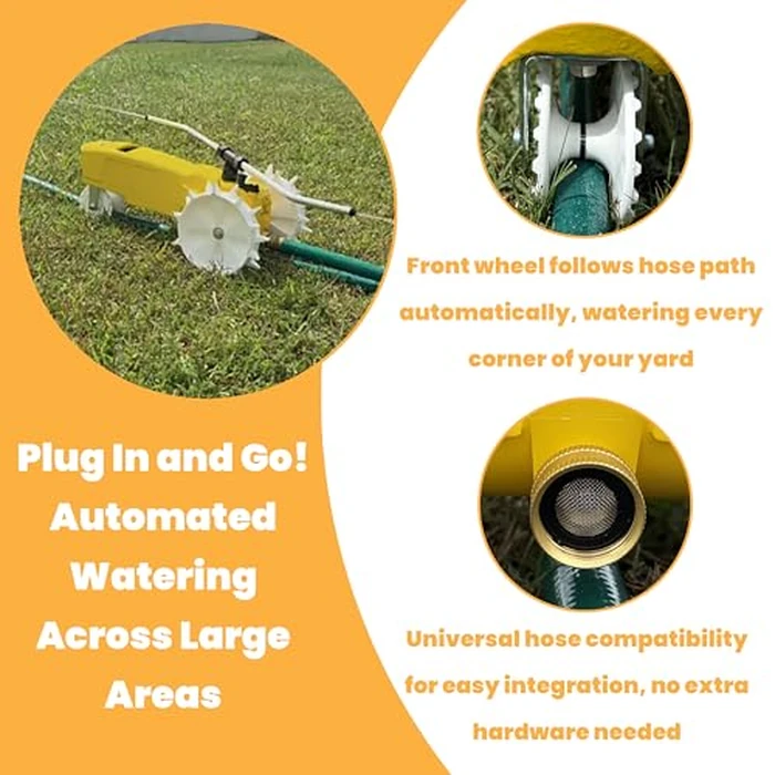 Nelson Rain Train 13,500 Square Feet Cast Iron Outdoor Lawn Traveling Water Sprinkler for Yard, and Garden, with Auto Shut Off, Yellow by Nelson - Image 3