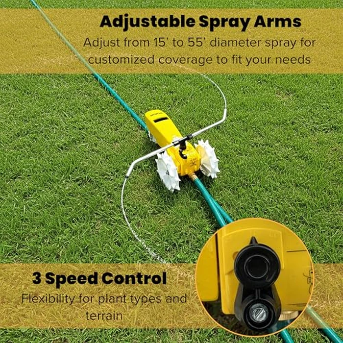Nelson Rain Train 13,500 Square Feet Cast Iron Outdoor Lawn Traveling Water Sprinkler for Yard, and Garden, with Auto Shut Off, Yellow by Nelson - Image 5
