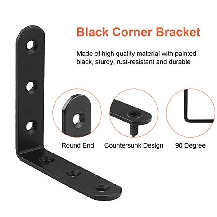 LISHINE 16 PCS Black L Brackets for Wood, 4" x 4" Corner Bracket Heavy Duty L Corner Brace Metal Right Angle Brackets for Shelves, Furniture, Bedframe, Cabinet, Drawer, Chair, Thickness 3MM by LISHINE - Image 3