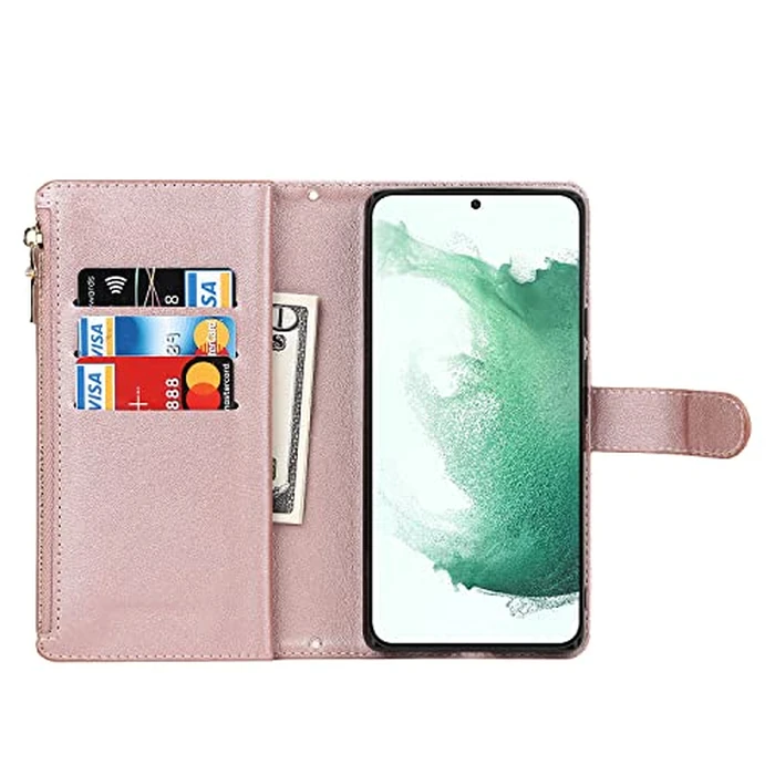 Cavor for Samsung S22 Plus Case Wallet,Galaxy S22 Plus Wallet Case,Phone Case for S22 Plus Crossbody Case with Strap,Leather Kickstand Zippe Pocket Shockproof Cover,Rose Gold by Cavor - Image 4