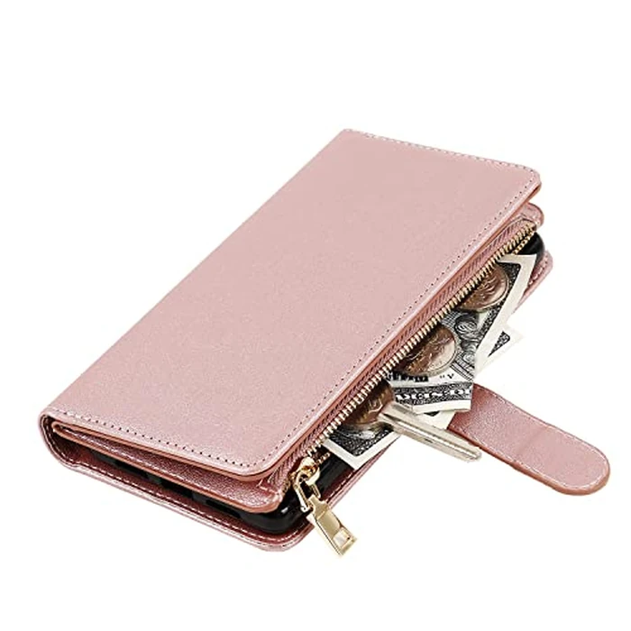 Cavor for Samsung S22 Plus Case Wallet,Galaxy S22 Plus Wallet Case,Phone Case for S22 Plus Crossbody Case with Strap,Leather Kickstand Zippe Pocket Shockproof Cover,Rose Gold by Cavor - Image 6