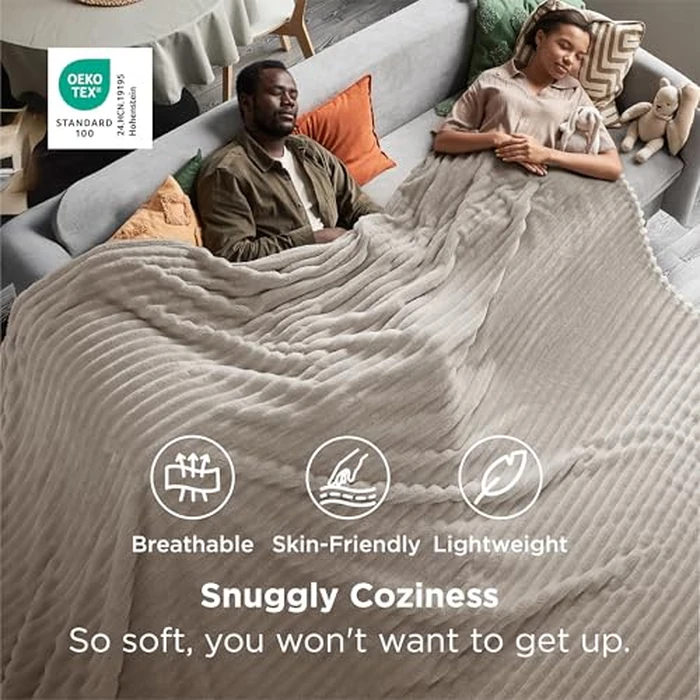 Bedsure GentleSoft Large Fleece Blanket for Bed - Cozy Soft Throw Blankets for Women, Cute Large Throws for Girls, Beige, 120x120 Inches by Bedsure - Image 2