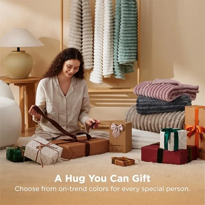 Bedsure GentleSoft Large Fleece Blanket for Bed - Cozy Soft Throw Blankets for Women, Cute Large Throws for Girls, Beige, 120x120 Inches by Bedsure - Image 5