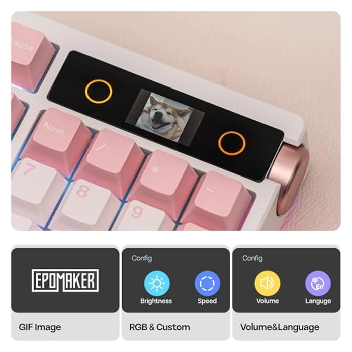 EPOMAKER TH108 PRO Full Size Mechanical Keyboard with Screen & Knob, Wireless Gaming Keyboard with 10000mAh, Creamy Gasket, Hot Swap, Custom Driver, RGB Backlight (Pink, Sea Salt Silent) by EPOMAKER - Image 3