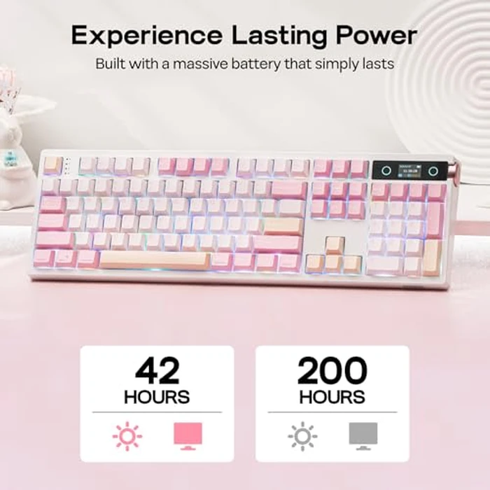 EPOMAKER TH108 PRO Full Size Mechanical Keyboard with Screen & Knob, Wireless Gaming Keyboard with 10000mAh, Creamy Gasket, Hot Swap, Custom Driver, RGB Backlight (Pink, Sea Salt Silent) by EPOMAKER - Image 4