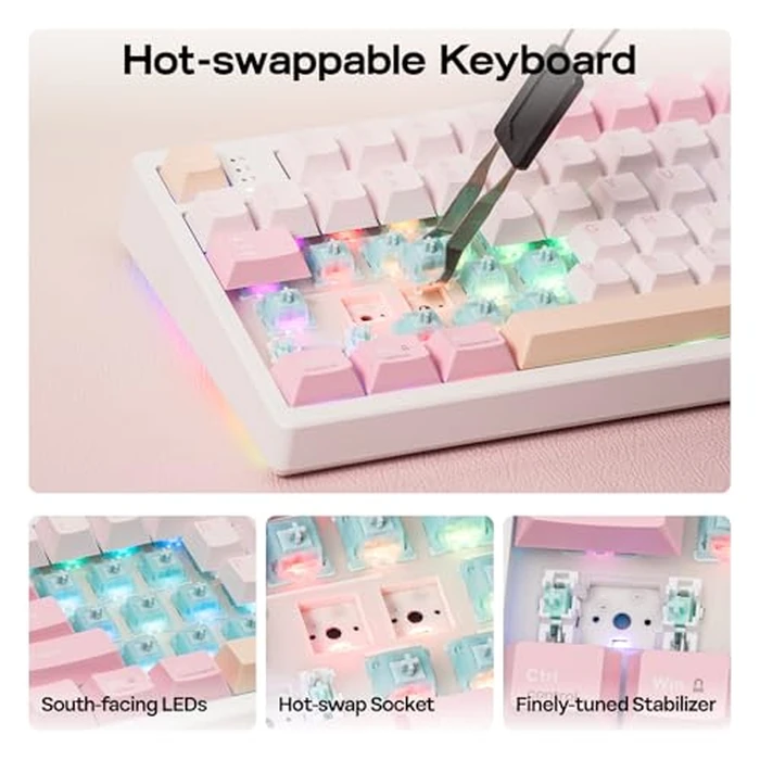 EPOMAKER TH108 PRO Full Size Mechanical Keyboard with Screen & Knob, Wireless Gaming Keyboard with 10000mAh, Creamy Gasket, Hot Swap, Custom Driver, RGB Backlight (Pink, Sea Salt Silent) by EPOMAKER - Image 7