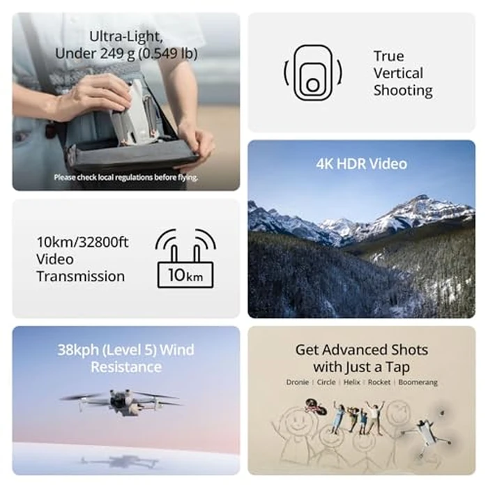 DJI Mini 3 (DJI RC), Lightweight 3x Mechanical Gimbal Drones with Camera for Adults 4K, 38-min Flight Time, up to 32800ft (10km) Video Transmission, Vertical Shooting, GPS Auto Return Integrated by DJI - Image 2