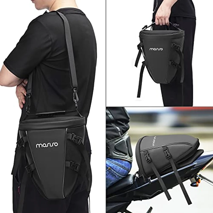 MOSISO Motorcycle Tail Bag Multifunctional Waterproof Polyester Storage Saddle Bag, 10L Outdoor Sports Motorbike Rear Seat Light Tank Handbag Tool Carry Pouch with Shoulder Strap, Black by MOSISO - Image 5