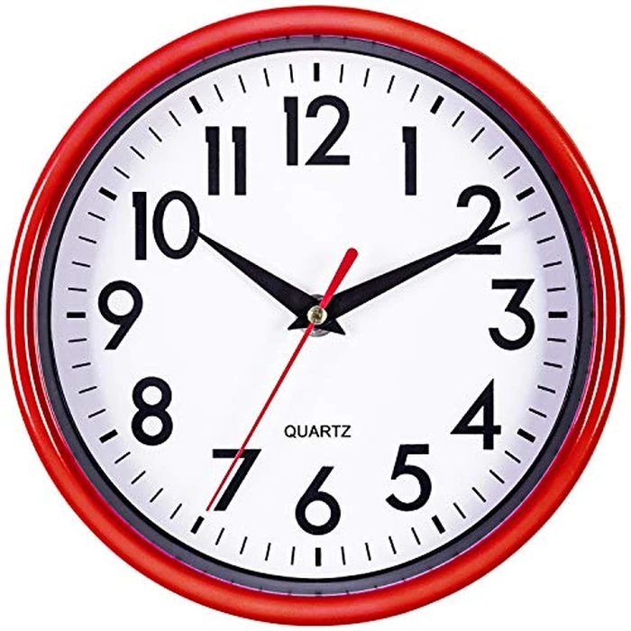 Bernhard Products Red Wall Clock 8" Retro Kitchen Silent Non-Ticking Quality Quartz Battery Operated Round Clock for Office Classroom Bedroom Bathroom Easy to Read by Bernhard Products - Used - Very Good condition - US$15.55