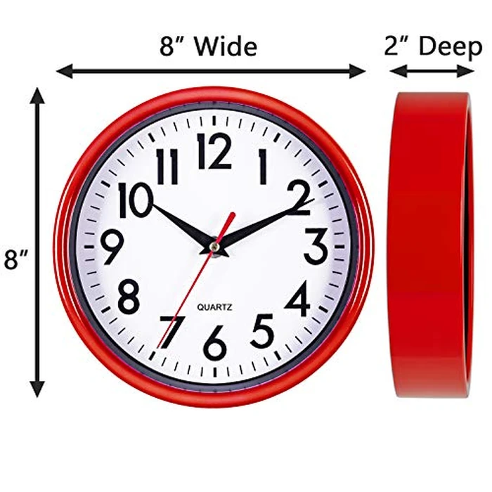 Bernhard Products Red Wall Clock 8" Retro Kitchen Silent Non-Ticking Quality Quartz Battery Operated Round Clock for Office Classroom Bedroom Bathroom Easy to Read by Bernhard Products - Image 6