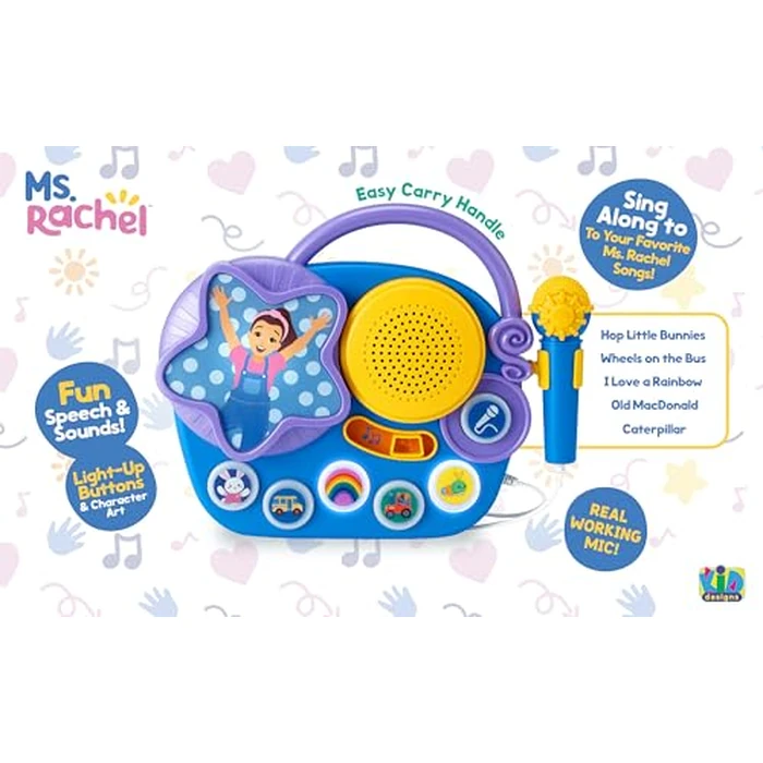 eKids Ms Rachel Karaoke Microphone with Boombox for Fans of Toddler Toys, Kids Karaoke Machine with Built in Music, Great Gifts for Kids by eKids - Image 2