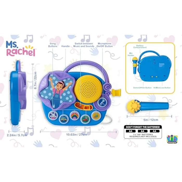 eKids Ms Rachel Karaoke Microphone with Boombox for Fans of Toddler Toys, Kids Karaoke Machine with Built in Music, Great Gifts for Kids by eKids - Image 4