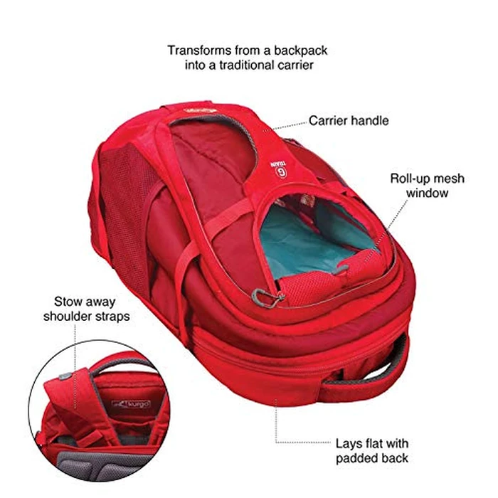 Kurgo Dog Carrier Backpack for Small Pets - Dogs & Cats | TSA Airline Approved | Cat | Hiking or Travel | Waterproof Bottom | G-Train | K9 Ruck Sack | Red,ZCR30-17137 by Kurgo - Image 2