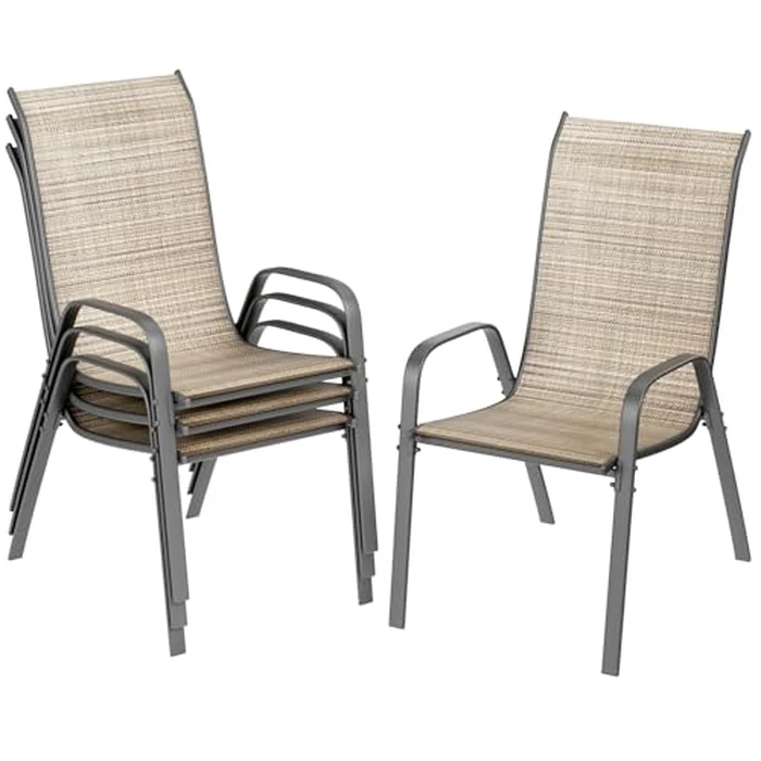 TLSUNNY Patio Chairs Set of 4, Stackable Textilene Outdoor Dining Furniture for All Weather, with 17.7″ Wide Seat & Metal Frame, for Garden, Backyard, Deck, Restaurant, Poolside by TLSUNNY - Used - Acceptable condition - CA$110.49