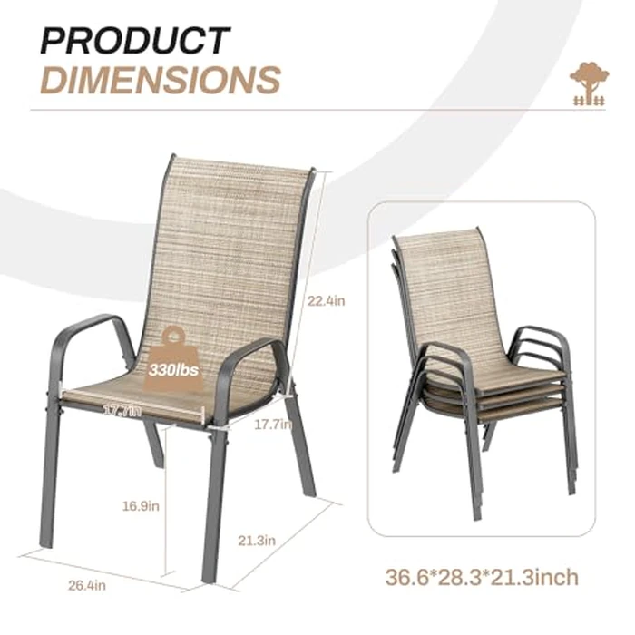 TLSUNNY Patio Chairs Set of 4, Stackable Textilene Outdoor Dining Furniture for All Weather, with 17.7″ Wide Seat & Metal Frame, for Garden, Backyard, Deck, Restaurant, Poolside by TLSUNNY - Image 2