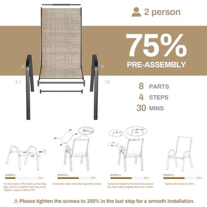 TLSUNNY Patio Chairs Set of 4, Stackable Textilene Outdoor Dining Furniture for All Weather, with 17.7″ Wide Seat & Metal Frame, for Garden, Backyard, Deck, Restaurant, Poolside by TLSUNNY - Image 3