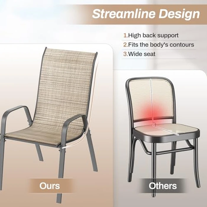 TLSUNNY Patio Chairs Set of 4, Stackable Textilene Outdoor Dining Furniture for All Weather, with 17.7″ Wide Seat & Metal Frame, for Garden, Backyard, Deck, Restaurant, Poolside by TLSUNNY - Image 8