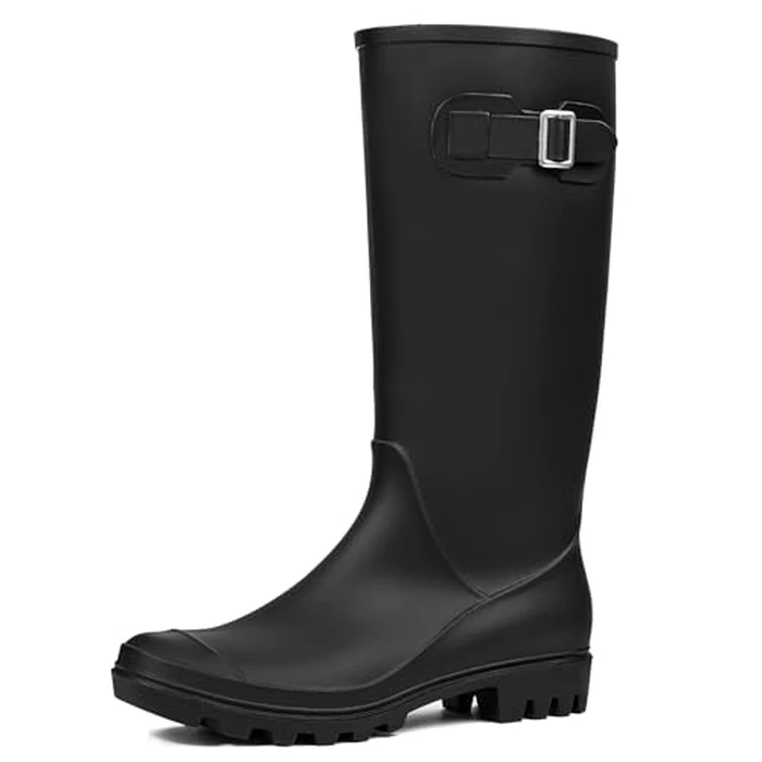 DKSUKO Women's Tall Rain Boots Garden Boots Waterproof Wellington Rubber Boots(8 B(M) US, Matte Black) by DKSUKO - Image 1