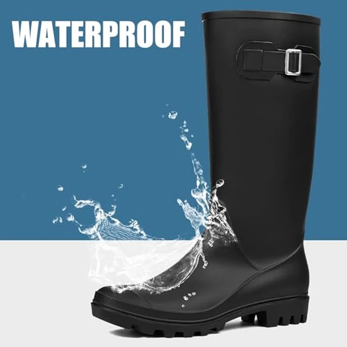 DKSUKO Women's Tall Rain Boots Garden Boots Waterproof Wellington Rubber Boots(8 B(M) US, Matte Black) by DKSUKO - Image 3