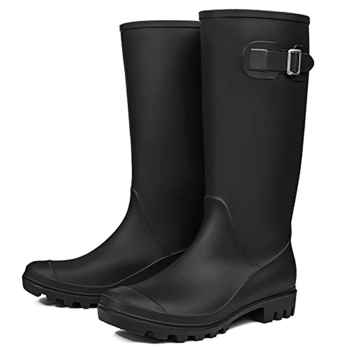 DKSUKO Women's Tall Rain Boots Garden Boots Waterproof Wellington Rubber Boots(8 B(M) US, Matte Black) by DKSUKO - Image 4