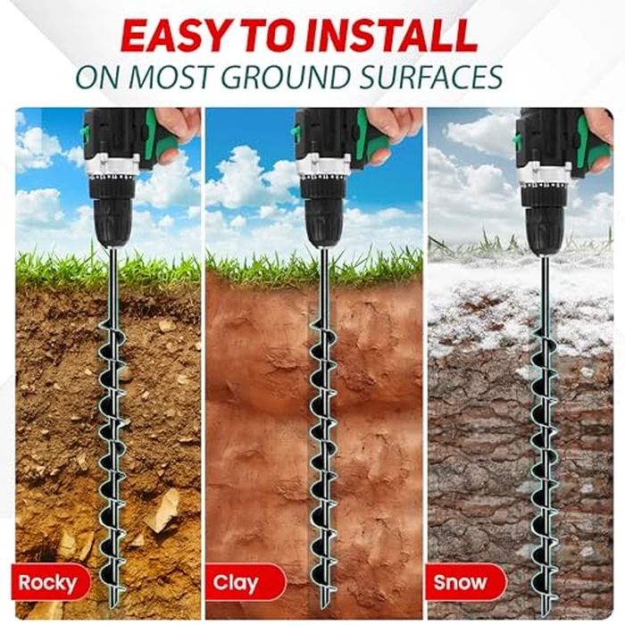 [Premium] 24" Full Spiral Blade Mobile Home Anchor, 4 Pack Ground Anchor Screw in with L-shaped Brackets, U-bolts, Power Nut Driver,Earth Anchors High Wind Heavy Duty for Camping Tents,Swing Sets by X-CUIRASS - Image 4