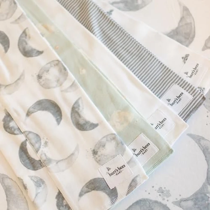 Burts Bees Baby Infant Burp Cloths, 100% Organic Cotton Extra Absorbent Soft Fabric Drool Cloths, 5-Pack Newborn Must-Have Essential Large Burping Cloths, One Size 17 x 11.75 Inches by Burt's Bees Baby - Image 2