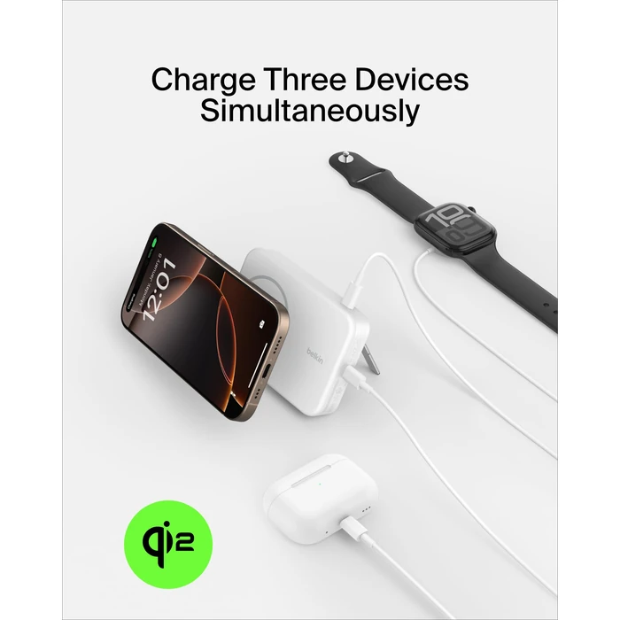 Belkin Portable Charger, Power Bank 10,000mAh w/ Qi2, Portable iPhone Charger - MagSafe Compatible w/Built-in Pop-up Kickstand for iPhone 16, 15, 14, 13, Plus, Pro, Pro Max, and More - White by Belkin - Image 5