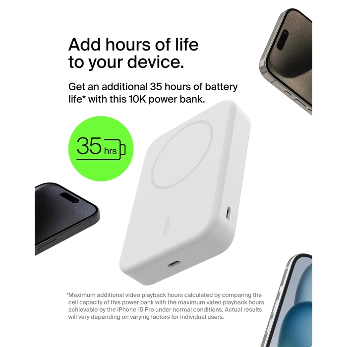 Belkin Portable Charger, Power Bank 10,000mAh w/ Qi2, Portable iPhone Charger - MagSafe Compatible w/Built-in Pop-up Kickstand for iPhone 16, 15, 14, 13, Plus, Pro, Pro Max, and More - White by Belkin - Image 7