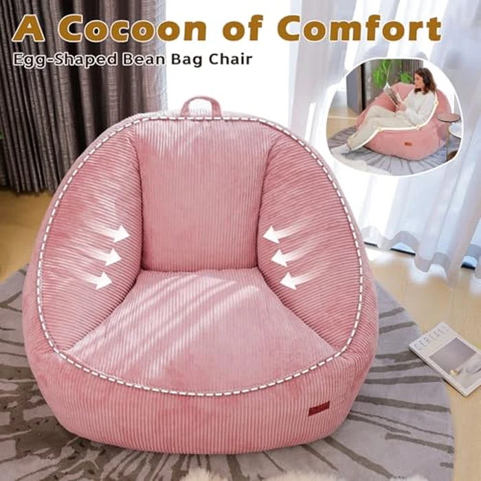 UODERS Bean Bag Chair for Adults & Kids, Giant Plush Corduroy Beanbag Sofa with Filling, Comfy Chairs with Handle for Living Room, Bedroom, Reading & Gaming(L-Pink) by UODERS - Image 8