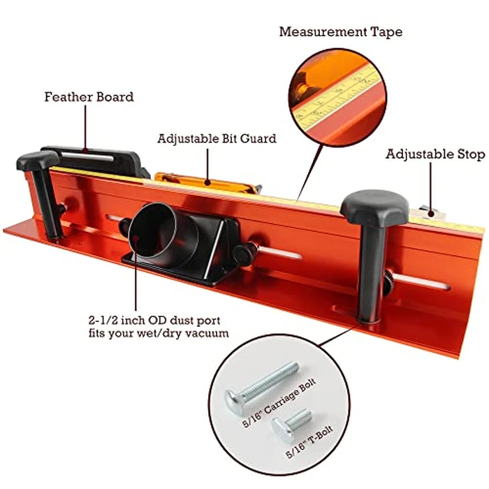 O'SKOOL 24 Inches Long Router Table Fence System with Feather Board, Bit Guard, Adjustable Stop and Dust Port, RTS06 by O'SKOOL - Image 2