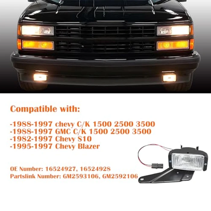 Fog Light Assembly compatible with 1988-1997 Chevy GMC C/K C1500 C2500 C3500 K1500 K2500 K3500, w/Bracket & Bulb,GM2592106 | GM2593106 by corkiauto - Image 2
